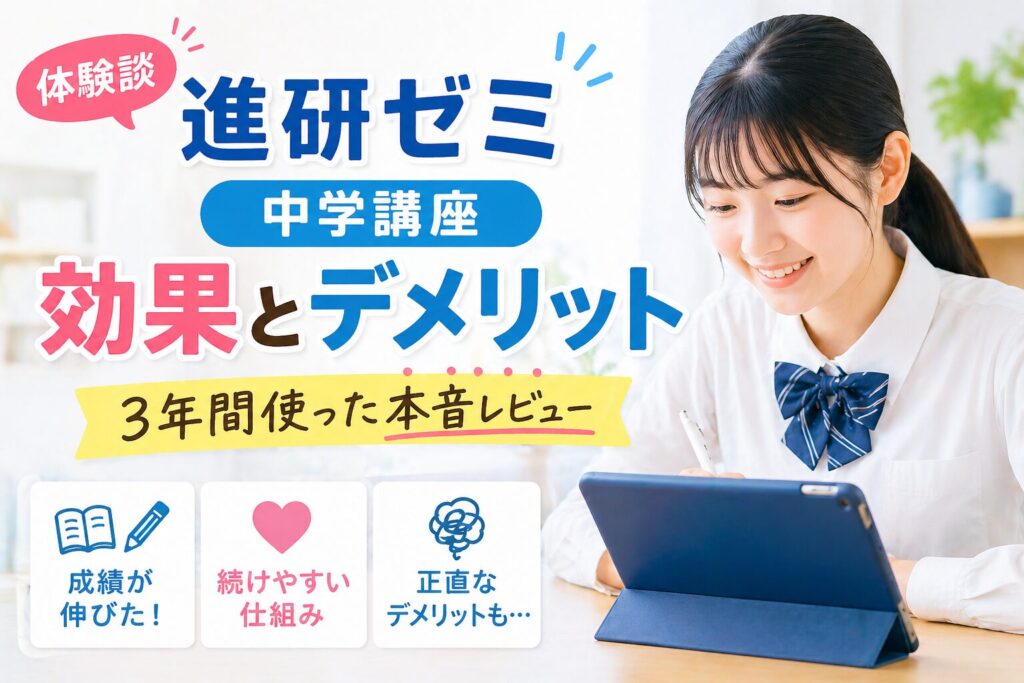 進研ゼミ中学講座を3年使った本音 月7,140円で5教科の効果とデメリットのイメージ