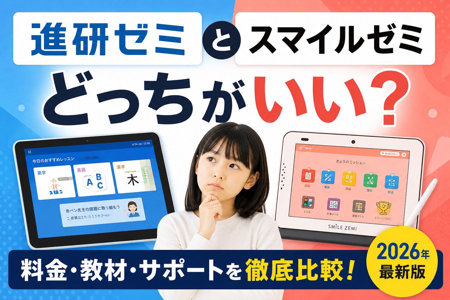 進研ゼミとスマイルゼミの料金・教材・サポート比較
