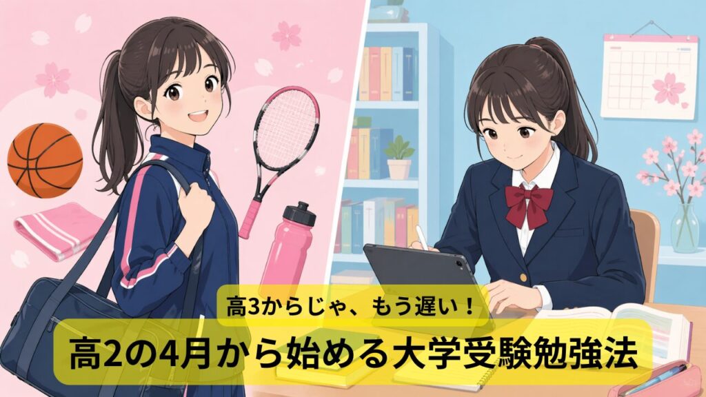 高2の4月から始める大学受験勉強法｜部活と両立する女子高生のイラスト