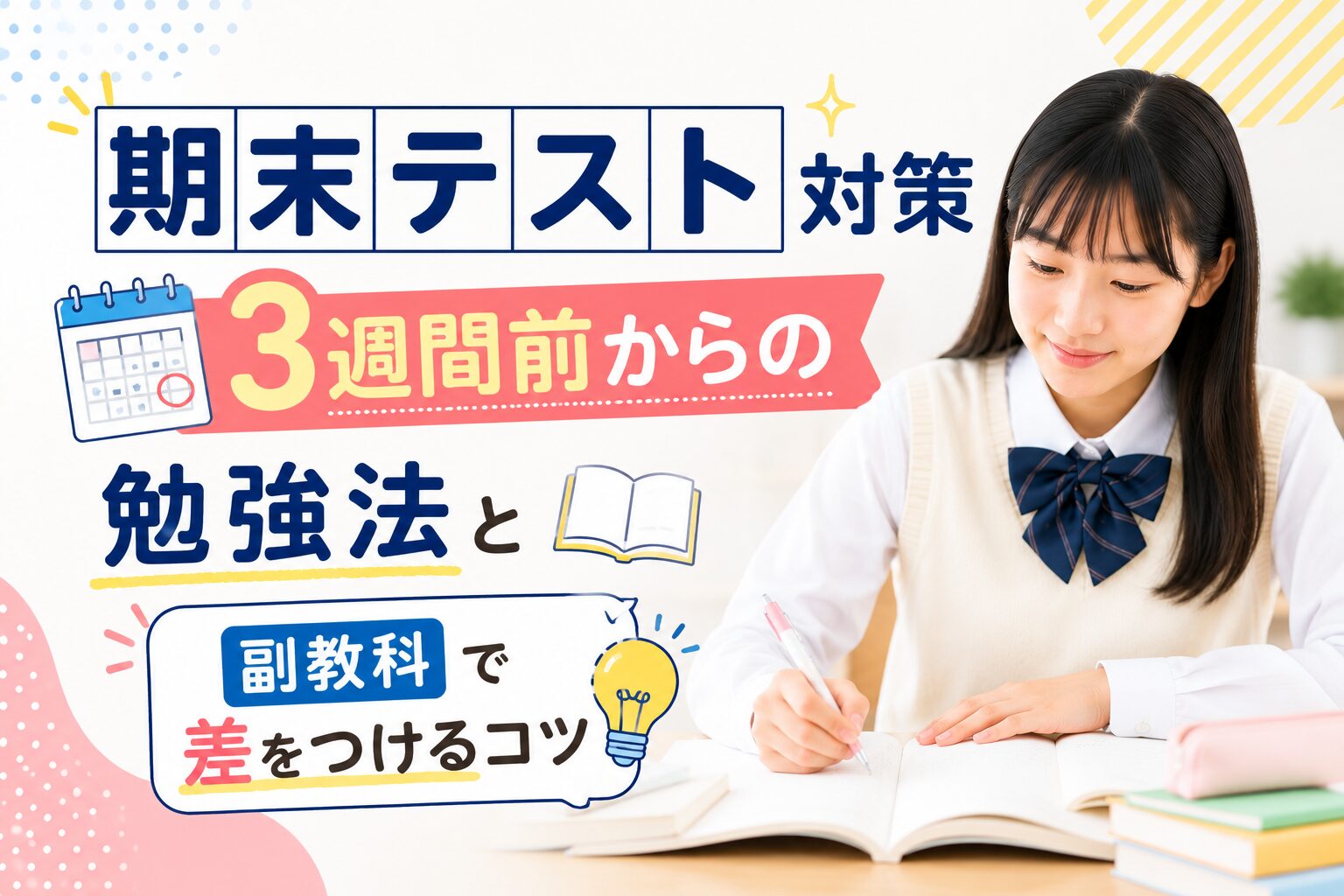 期末テストに向けて勉強計画を立てる中学生のイメージ
