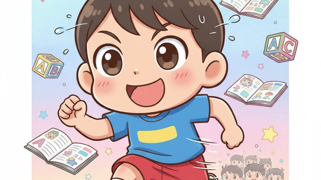 周りの子に追いつこうと一生懸命走る小学生