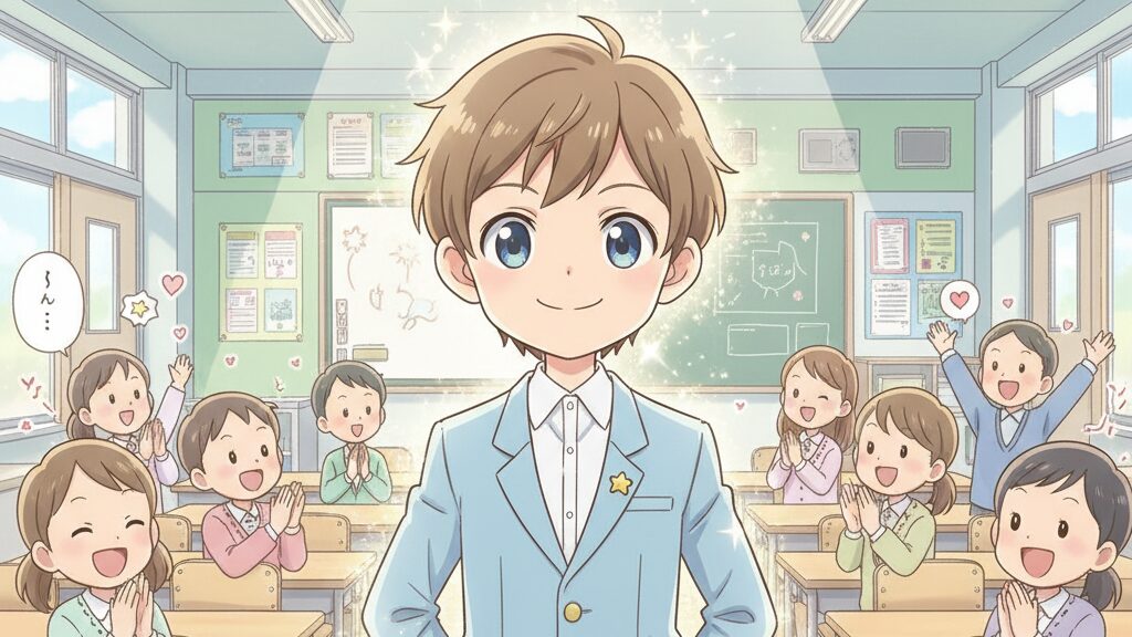 自信満々にスピーチする成長した子ども